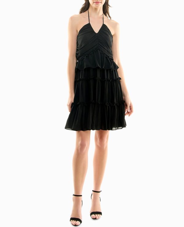 chiffon tiered halter dress